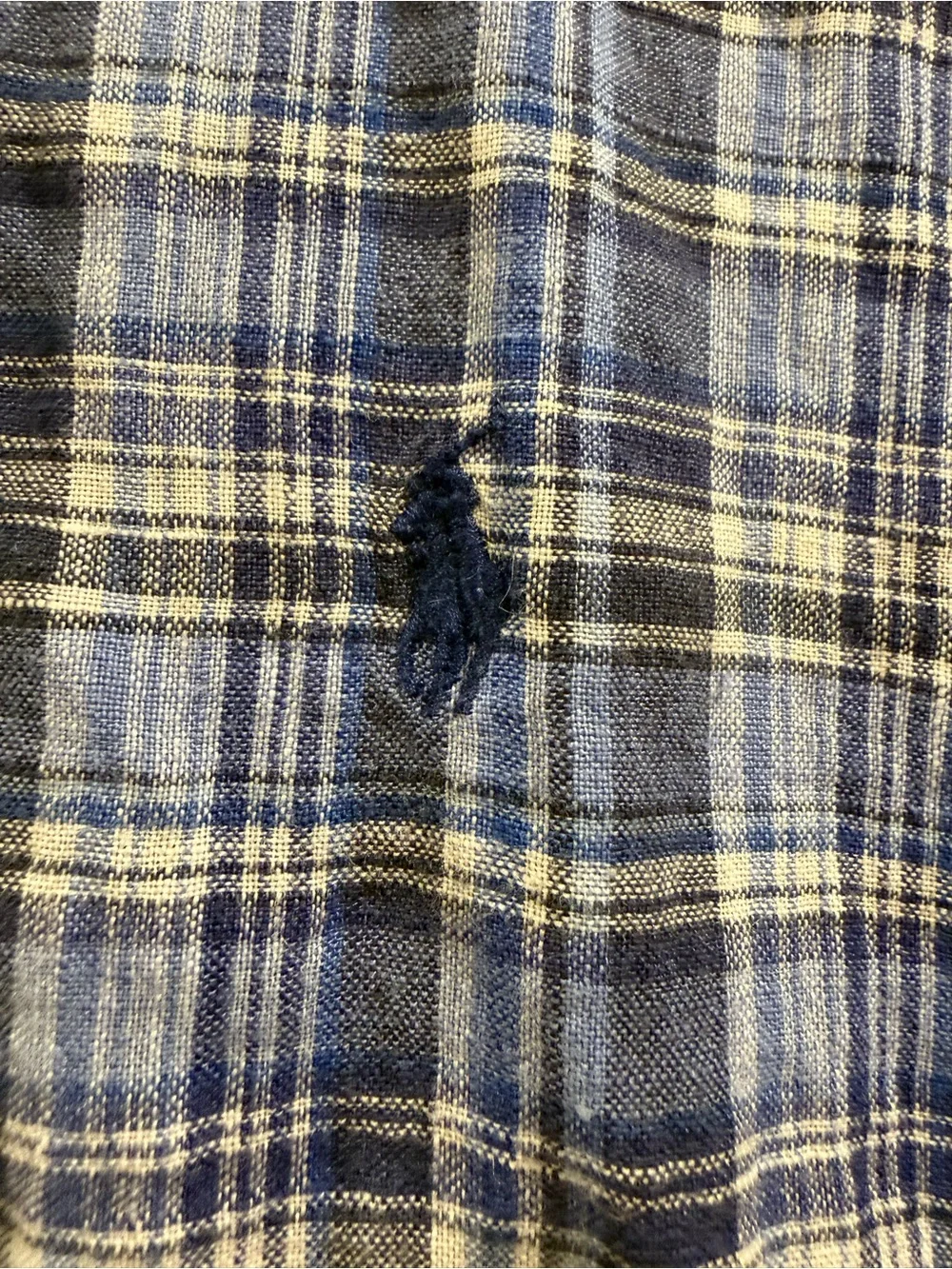 Polo by Ralph Lauren Blue Plaid Short Sleeve Linen Button-Down Shirt